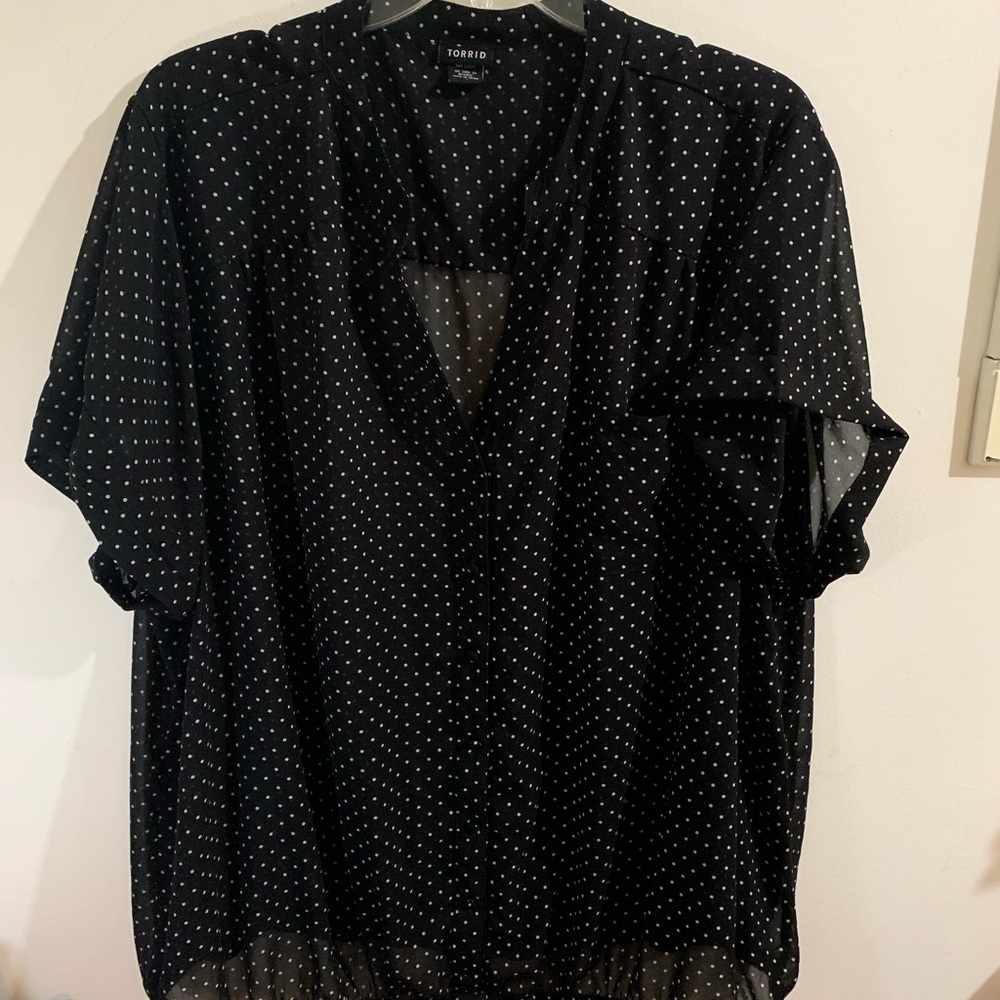 Sheer Black Top with White Dots from Torrid